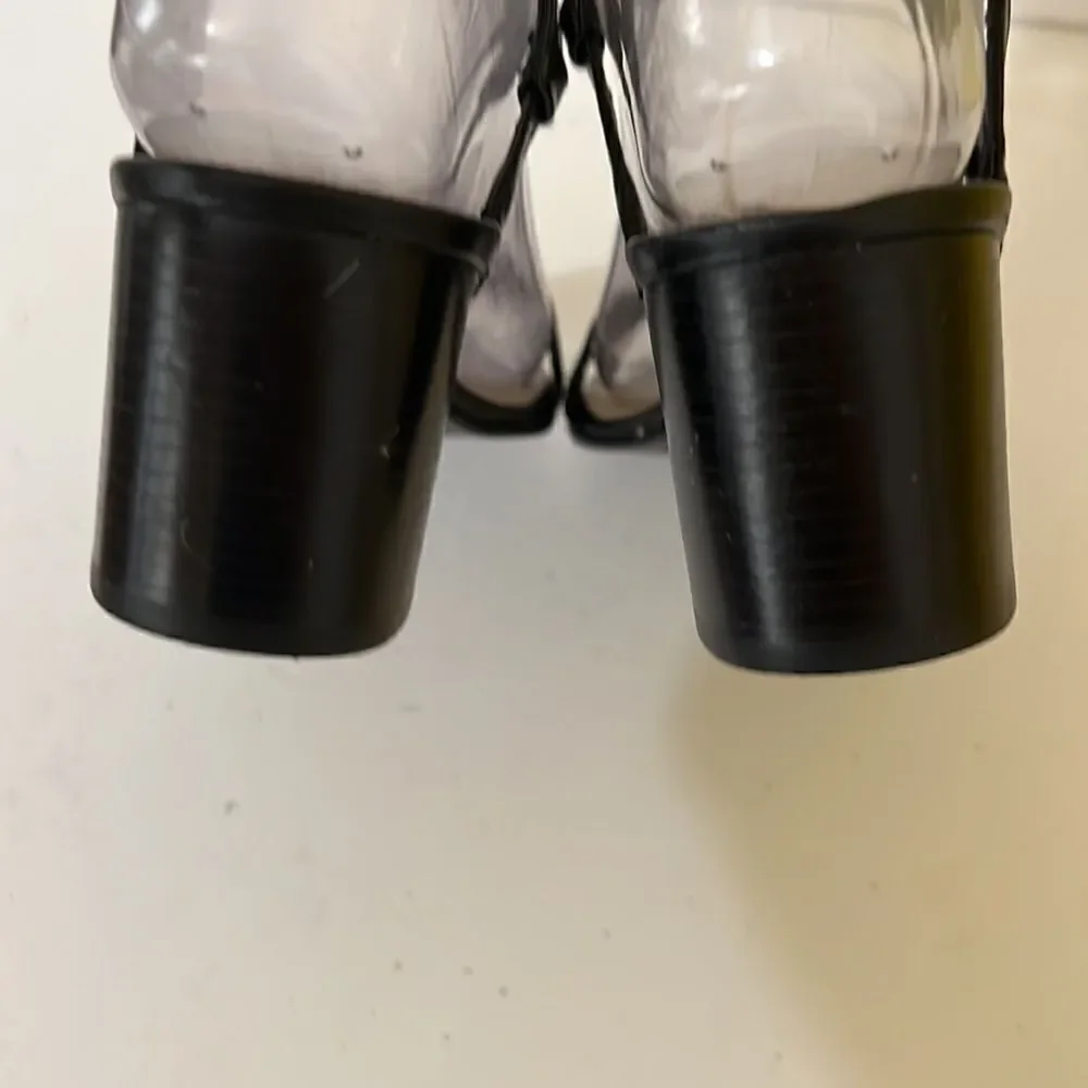 Loft Black Block Heel Y2K Whimsigoth Mary Jane Sandals With Silver Buckle Size 6